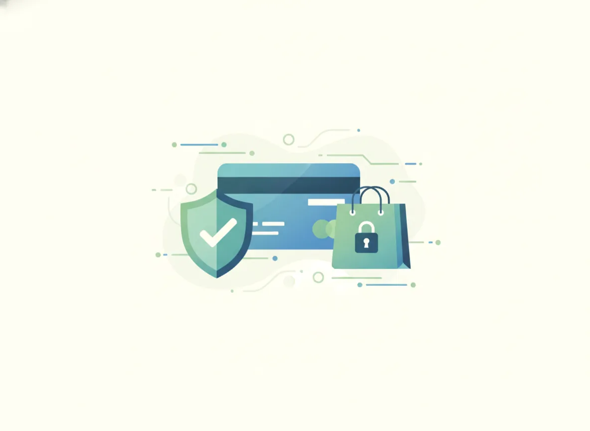 secure online checkout illustration with payment card, shield